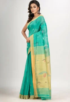 Handloom Jamdani Cotton Saree in Light Green