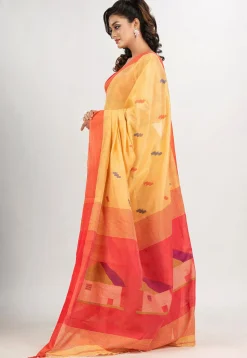 Handloom Jamdani Cotton Saree in Light Yellow