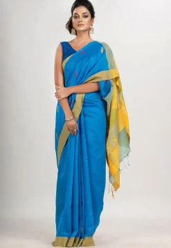 Handloom Jamdani Cotton Saree in Blue