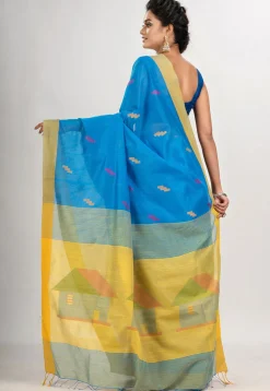 Handloom Jamdani Cotton Saree in Blue