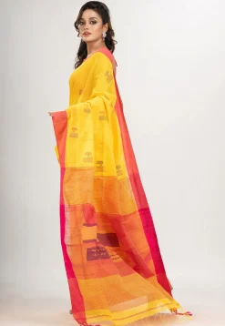 Handloom Jamdani Cotton Saree in Yellow