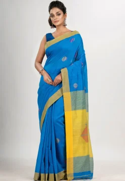 Handloom Jamdani Cotton Saree in Blue