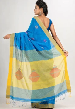 Handloom Jamdani Cotton Saree in Blue