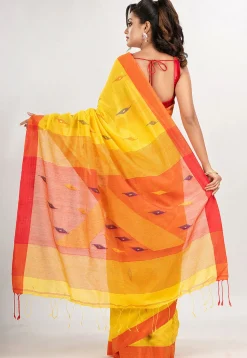 Handloom Jamdani Cotton Saree in Yellow