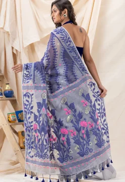 Handloom Jamdani Cotton Saree in Grey