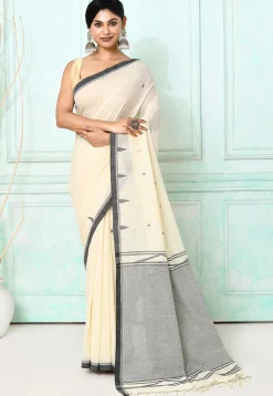 Handloom Jamdani Pure Cotton Saree in Off White