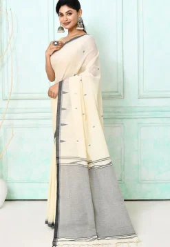 Handloom Jamdani Pure Cotton Saree in Off White