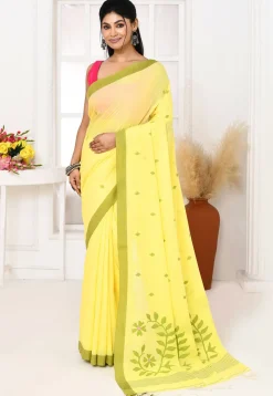 Handloom Jamdani Pure Cotton Saree in Yellow