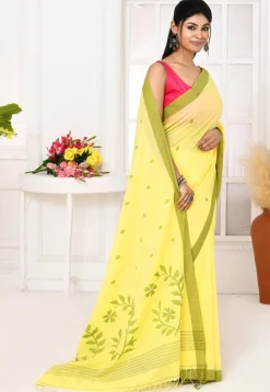 Handloom Jamdani Pure Cotton Saree in Yellow