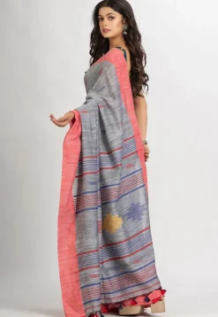 Handloom Jamdani Pure Cotton Saree in Grey