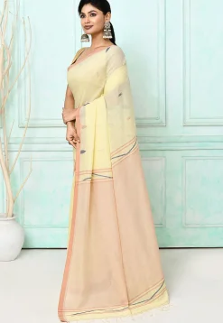 Handloom Jamdani Pure Cotton Saree in Light Yellow