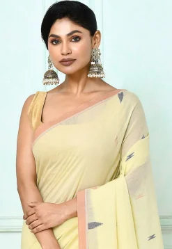 Handloom Jamdani Pure Cotton Saree in Light Yellow