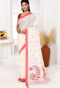 Handloom Jamdani Pure Cotton Saree in White