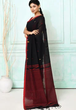 Handloom Jamdani Pure Cotton Saree in Black