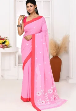 Handloom Jamdani Pure Cotton Saree in Pink