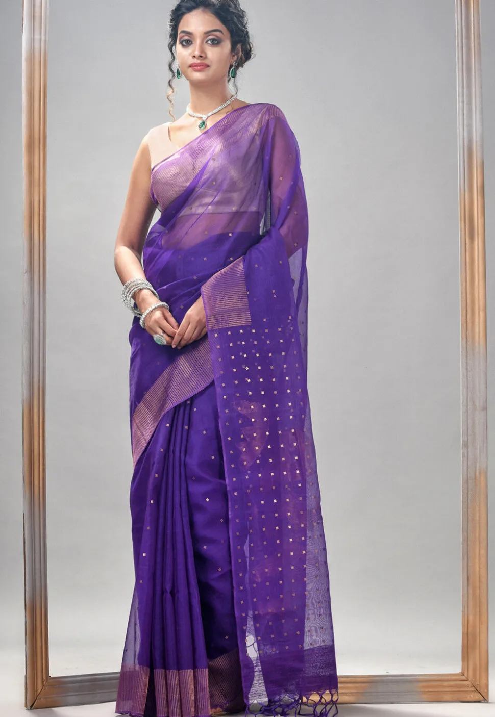 Handloom Jamdani Pure Matka Silk Saree in Purple