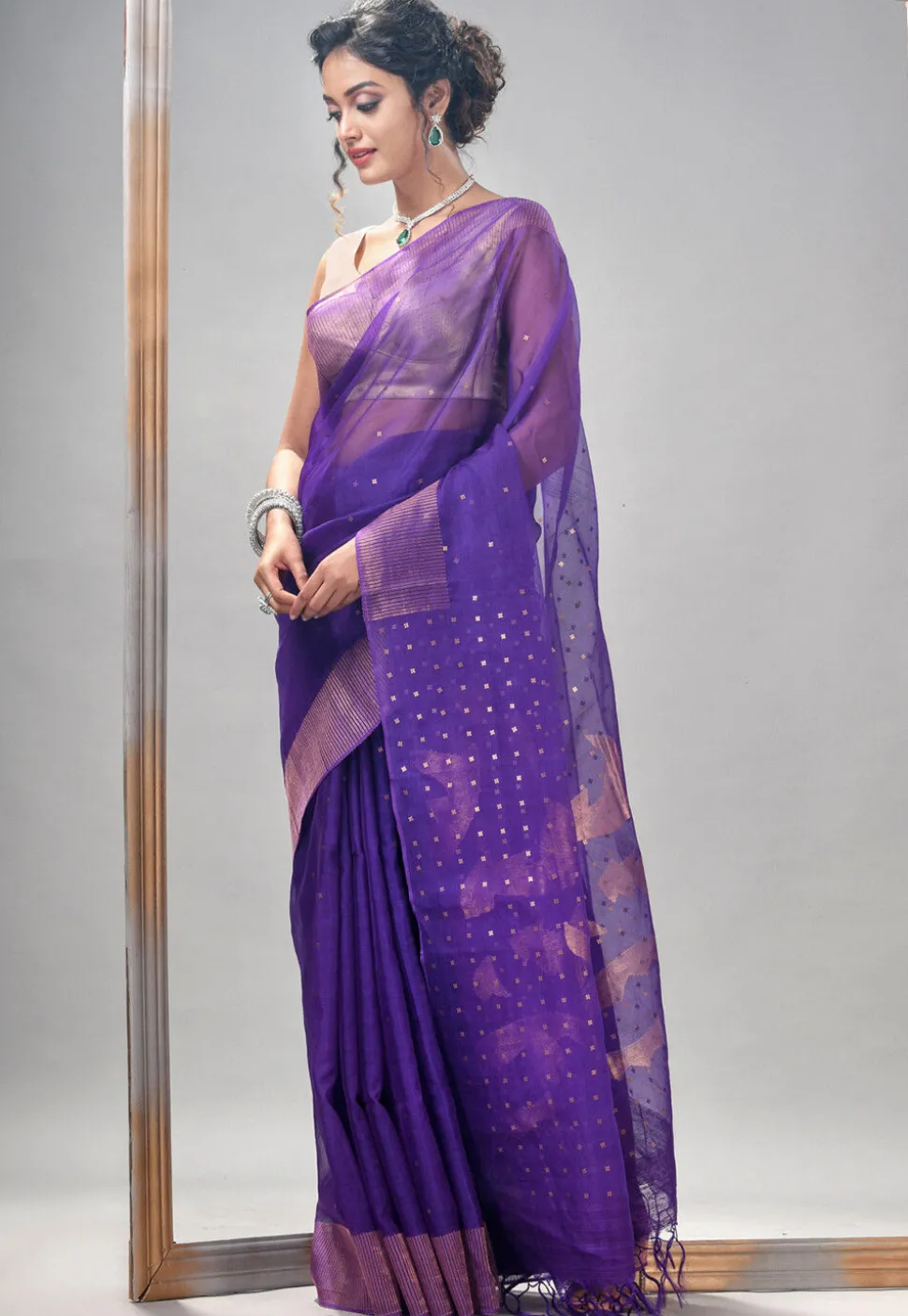 Handloom Jamdani Pure Matka Silk Saree in Purple