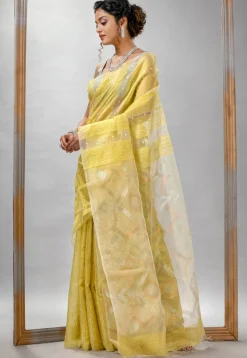 Handloom Jamdani Pure Matka Silk Saree in Yellow