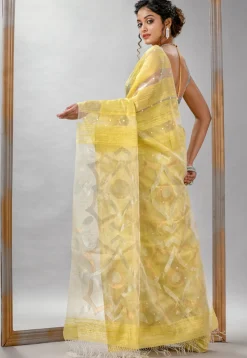 Handloom Jamdani Pure Matka Silk Saree in Yellow