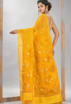 Handloom Jamdani Pure Matka Silk Saree in Dark Yellow