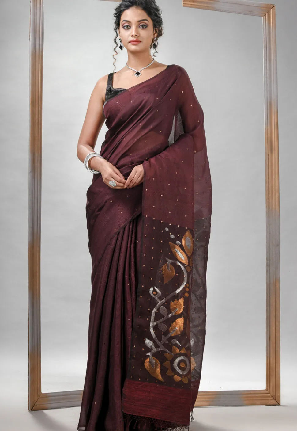 Handloom Jamdani Pure Matka Silk Saree in Maroon
