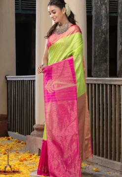 Handloom Jamdani Pure Matka Silk Saree in Light Green