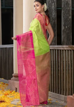 Handloom Jamdani Pure Matka Silk Saree in Light Green