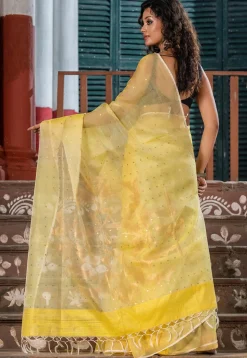 Handloom Jamdani Pure Matka Silk Saree in Light Yellow