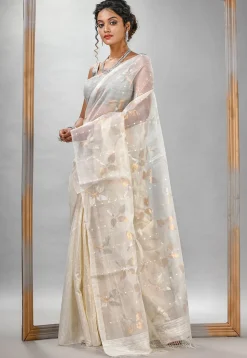 Handloom Jamdani Pure Matka Silk Saree in White