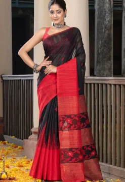 Handloom Jamdani Pure Matka Silk Saree in Black