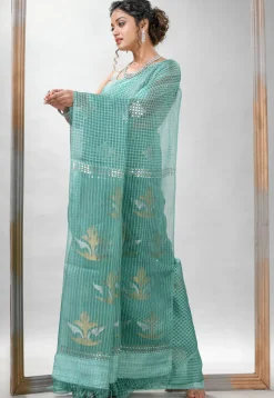 Handloom Jamdani Pure Matka Silk Saree in Pastel Green