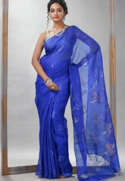 Handloom Jamdani Pure Matka Silk Saree in Royal Blue