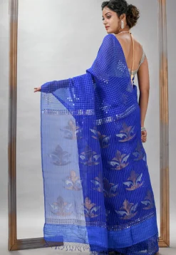 Handloom Jamdani Pure Matka Silk Saree in Royal Blue