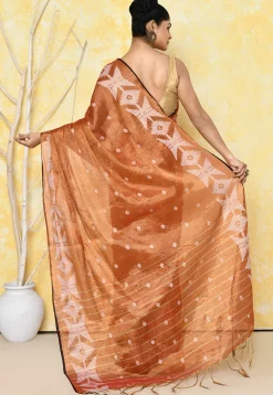 Handloom Jamdani Tissue Silk Saree in Orange