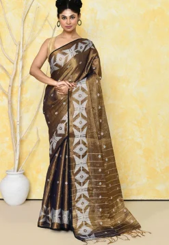 Handloom Jamdani Tissue Silk Saree in Brown