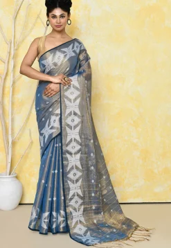 Handloom Jamdani Tissue Silk Saree in Blue