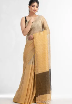 Handloom Linen Saree in Beige