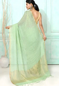 Handloom Linen Silk Saree in Light Green