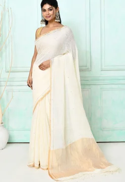 Handloom Linen Silk Saree in Off White