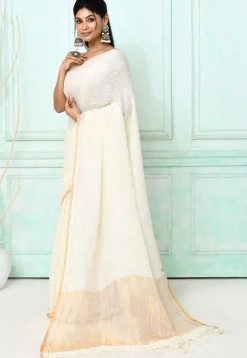 Handloom Linen Silk Saree in Off White