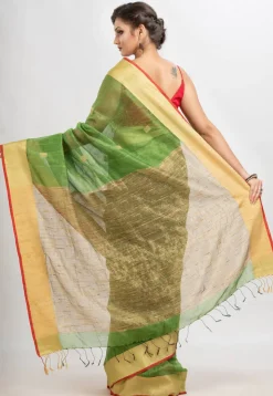 Handloom Linen Silk Saree in Green