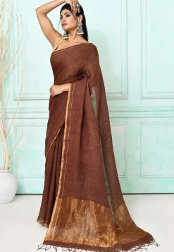 Handloom Linen Silk Saree in Brown