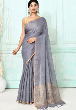 Handloom Linen Silk Saree in Grey