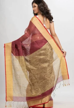 Handloom Linen Silk Saree in Old Rose