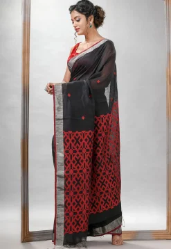 Handloom Linen Silk Saree in Black