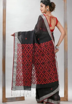 Handloom Linen Silk Saree in Black