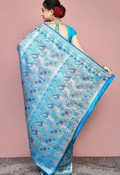 Handloom Pure Banarasi Katan Silk Saree in Blue