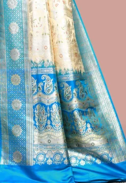 Handloom Pure Banarasi Katan Silk Saree in Beige and Blue