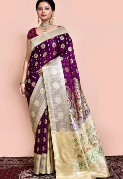 Handloom Pure Banarasi Katan Silk Saree in Magenta