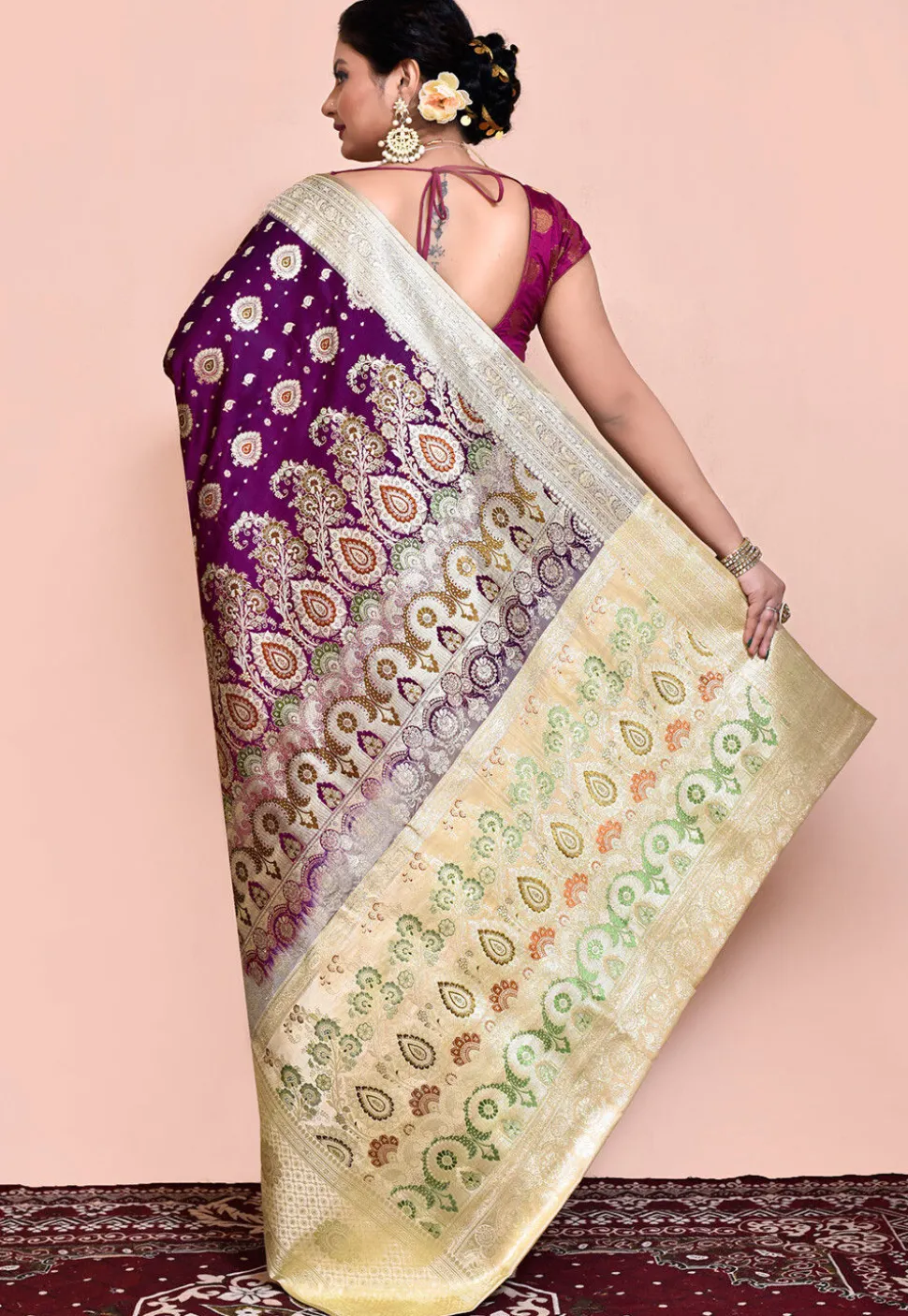Handloom Pure Banarasi Katan Silk Saree in Magenta